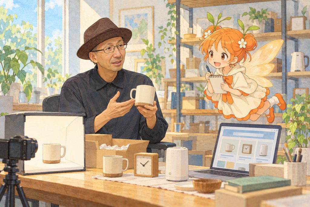 ひよりが榊原さんにインタビューしているイラスト